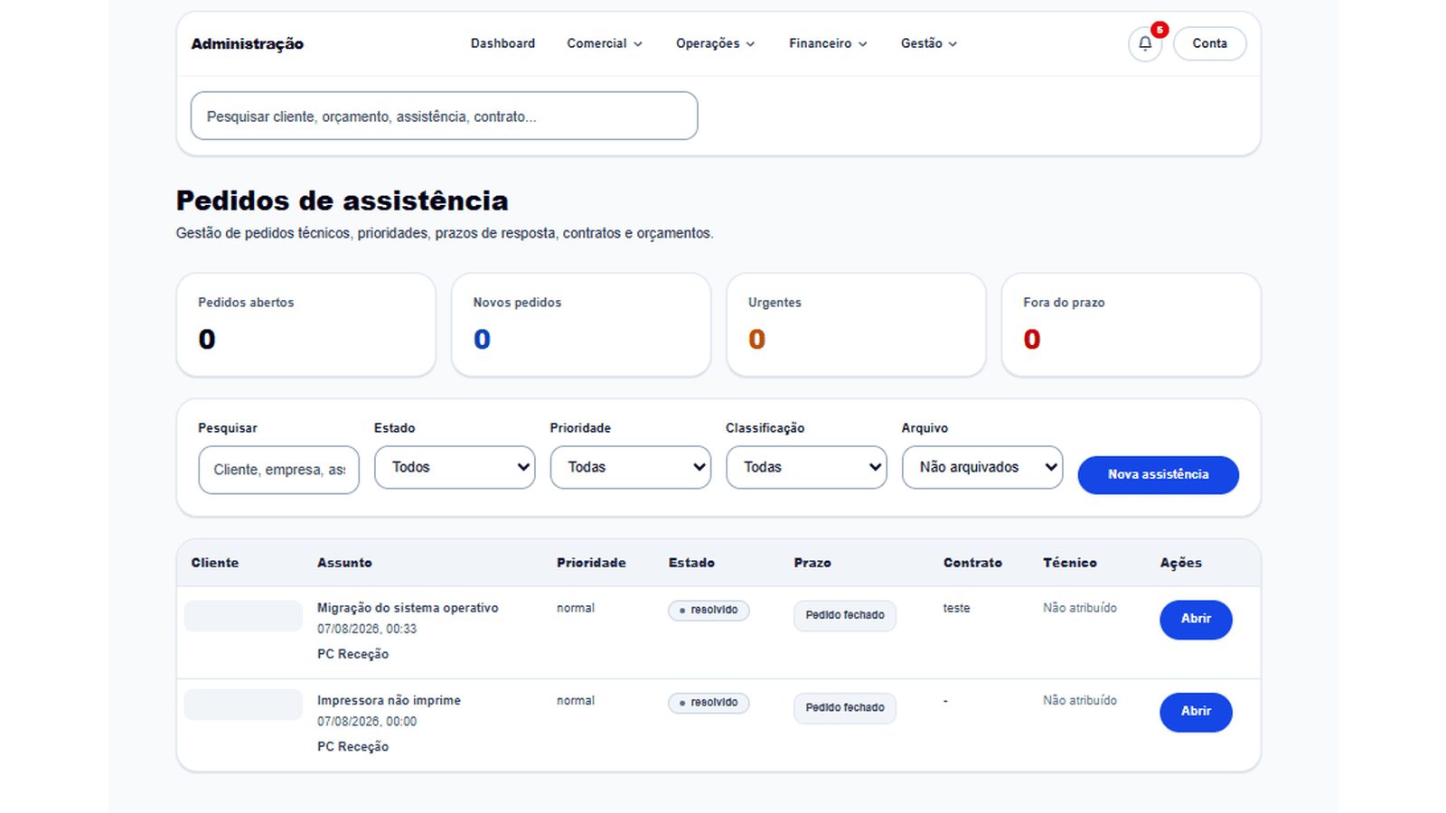 Pedidos de assistência
